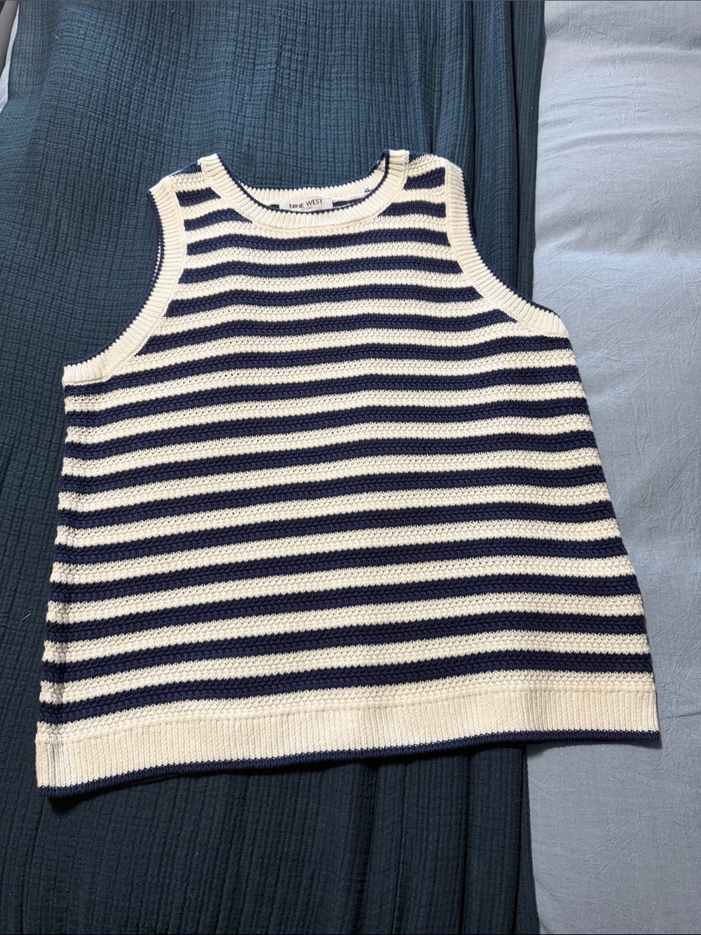 Nine West Navy & White Striped Knit Tank